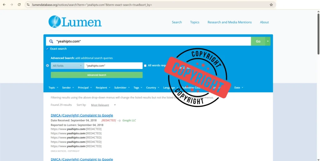 Legal and Security Risks of Using yeahiptv.com